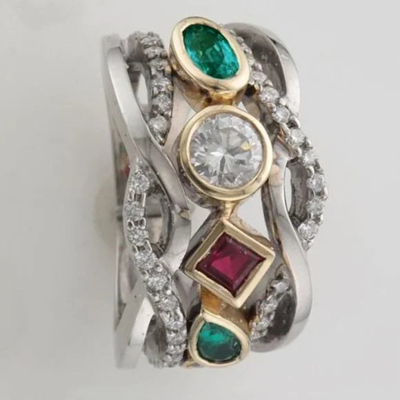 "925 Silver Plated Tricolor 3A CZ Eternity Diamond Ring, - Picture 3 of 7